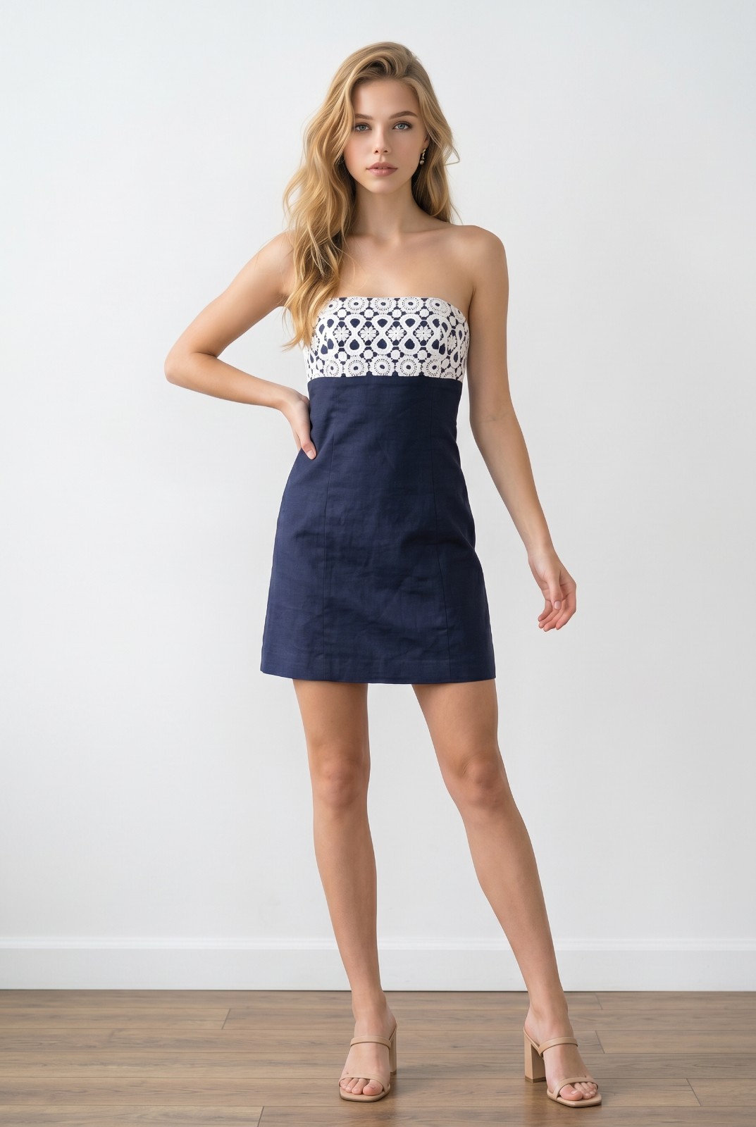 Lilly Pulitzer Bowen Dress Navy Strapless Lace Geometric Preppy Resort Mini 8 M