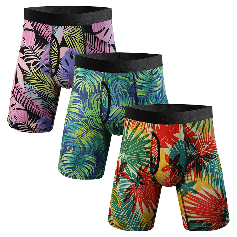 3 PACK Mens Long Leg Boxer Shorts Anti Chafing Underwear Comfort Briefs Trunks