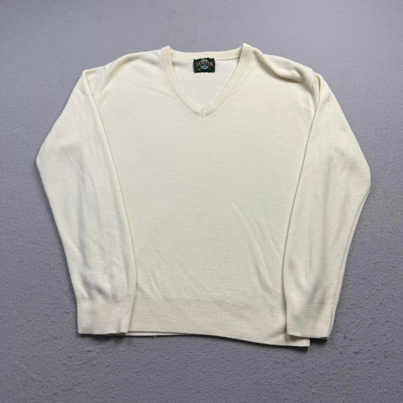 Vintage Jantzen V-Neck Sweater Cream Made in USA Medium