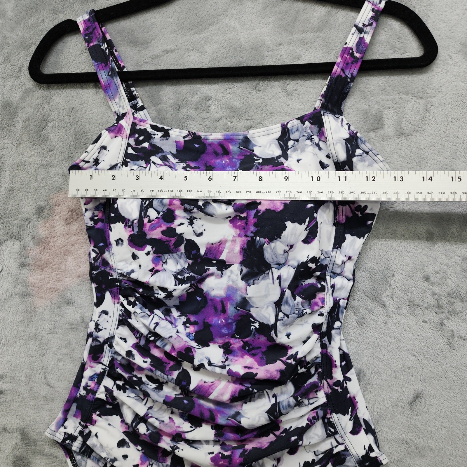 NEW Jusfitsu Swimsuit Size 6 Purple Black Floral Ruched Tummy Control High Cut