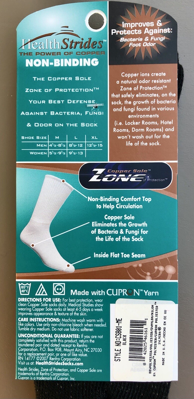 2x Men’s COPPER SOLE HEALTH STRIDES Non-Binding Crew Socks Black Size 8.5-12 USA