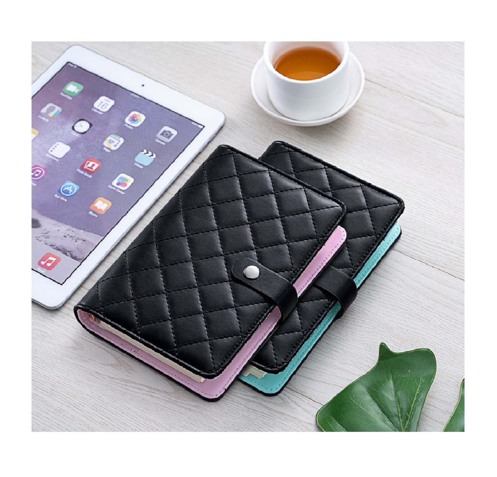 💗 Luxury Black Quilted Checkered A6 A5 Agenda Binder Planner Cash Envelope
