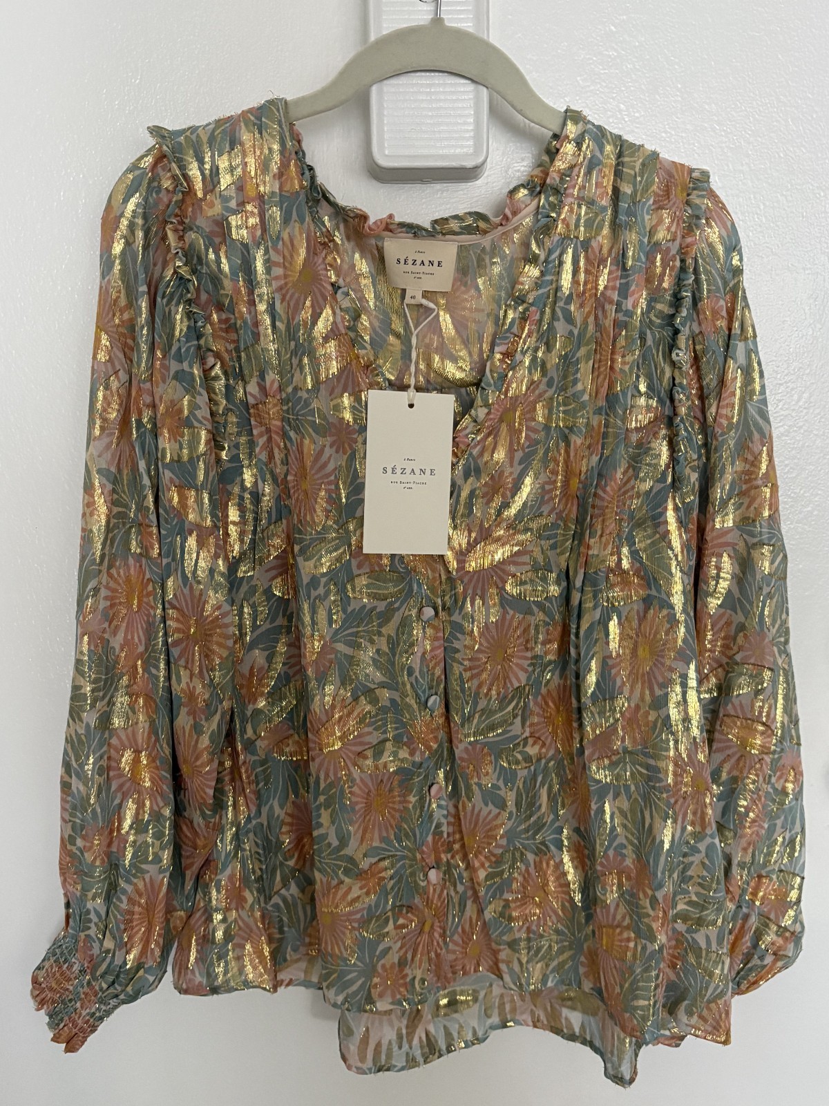 NWT Sezane Malvina Blouse, US 8/FR 40, Jungle Spring Color