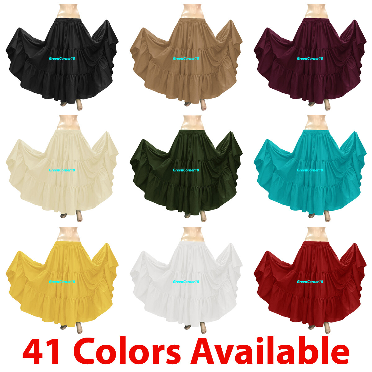 100% Cotton 10 Yard 3 Tiered Gypsy Skirt Belly Dance Flamenco Soft Jupe Tribal