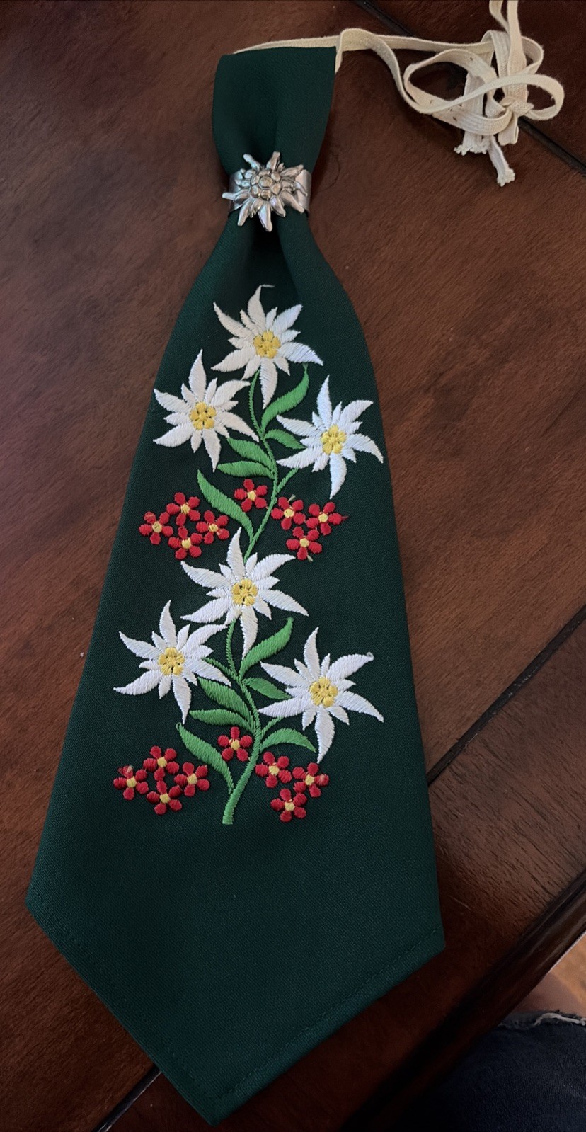 Vintage Licht Trachtenhaus Edelweiss Embroidered Trachten Tie Oktoberfest