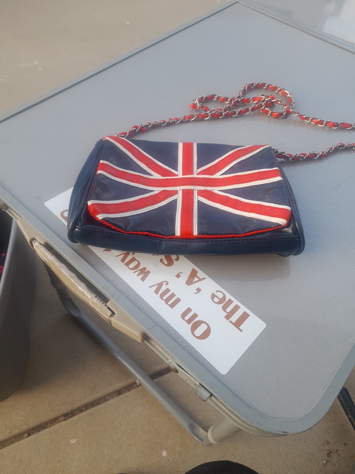 Faux Leather Union Jack Crossbody Bag With Woven Chain Strap