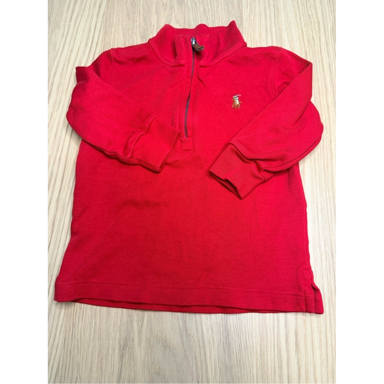 RALPH LAUREN Kids Quarter Zip Pull Over Red 100% Cotton Embroidered Pony Sz 18M