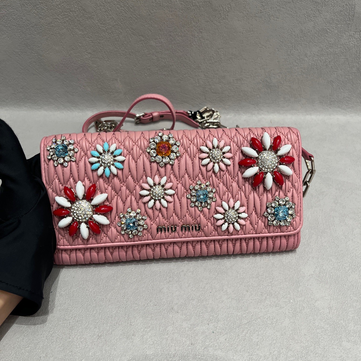 Miu Miu Matelasse WOC Normal Sakura Pink Ruched Lambskin Multiway Bag US Ship