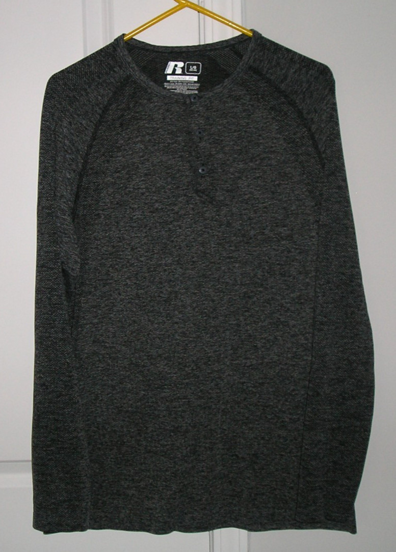NEW~RUSSELL DRI-POWER 360 MEN’S HEATHER GRAY STRETCH TRAINING FIT 3 BUTTON TEE!