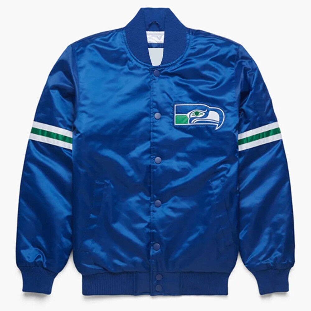 Seattle Seahawks Blue Satin Letterman Jacket Varsity Jacket All Sizes Available