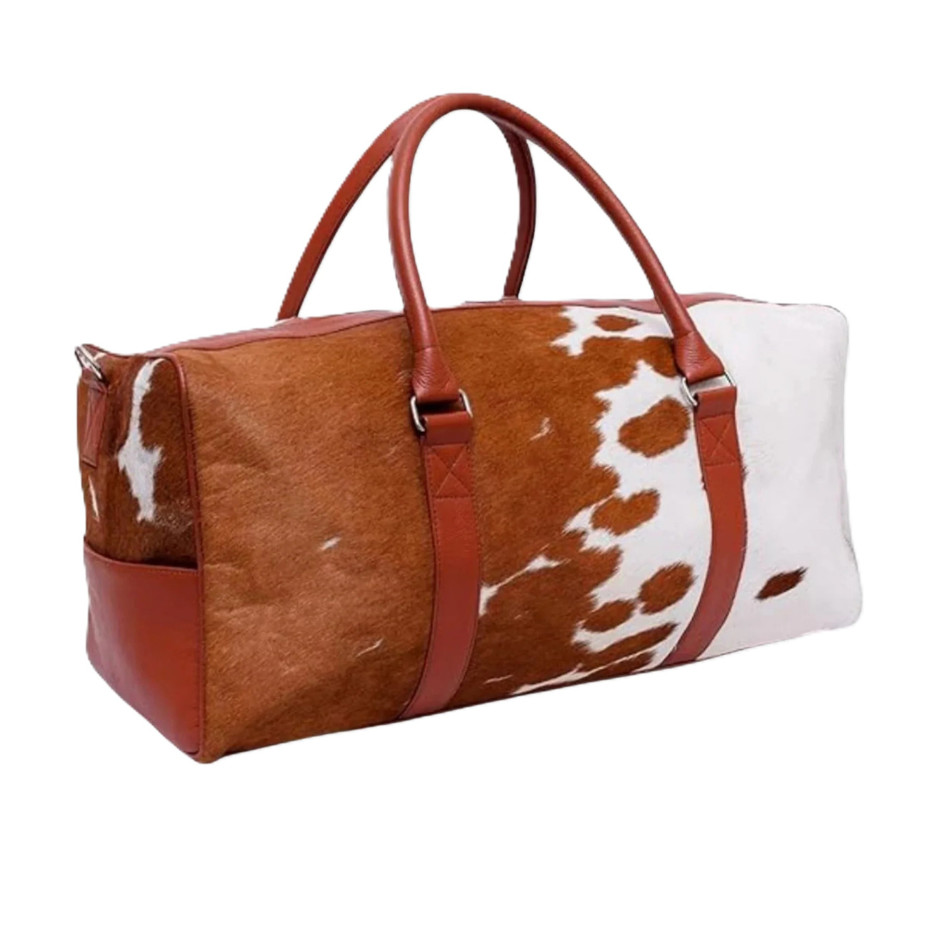 Cowhide Duffle Bag Hair On Genuine Leather Weekender Overnight Carry On Bag