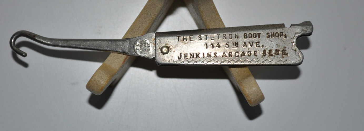 Antique 1903 Advertising Folding Button Hook Stetson Boot Shop, Pittsburgh PA