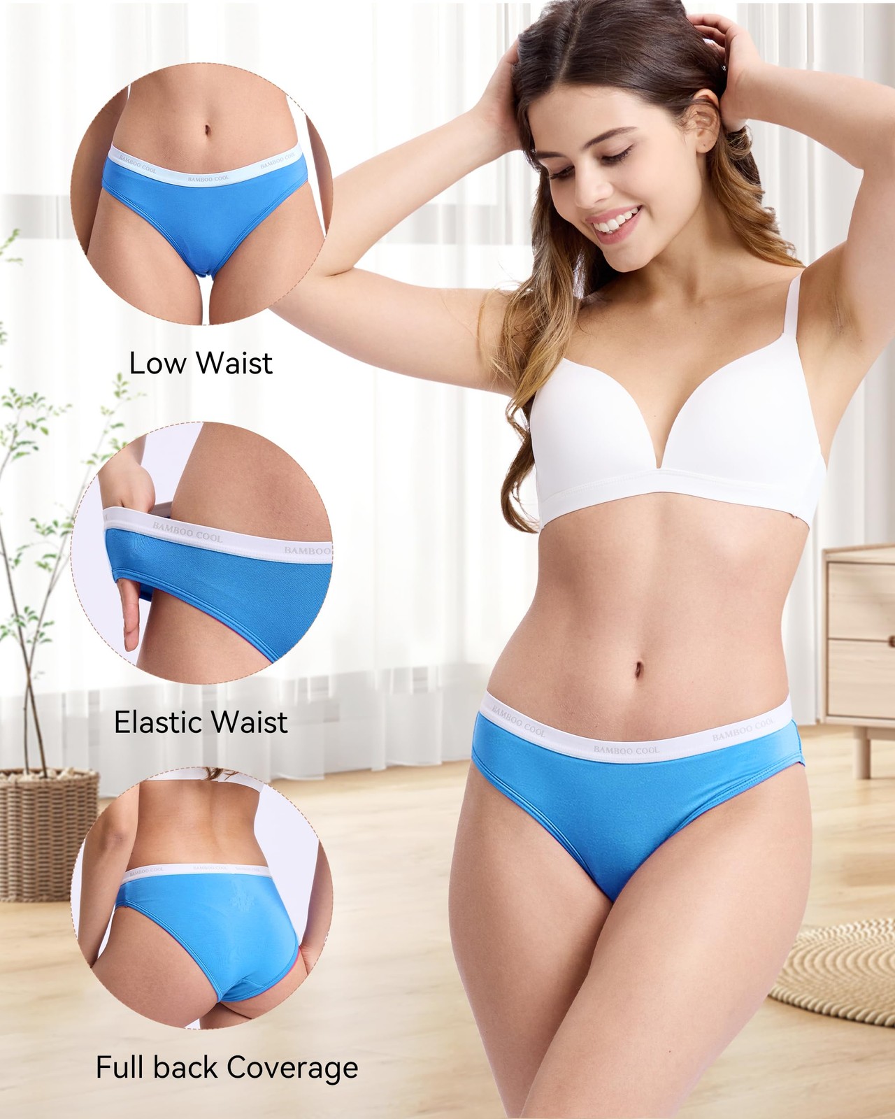 BAMBOO Women’s COOL Underwear Soft Bikini High Cut Panties Stretch Moisture M