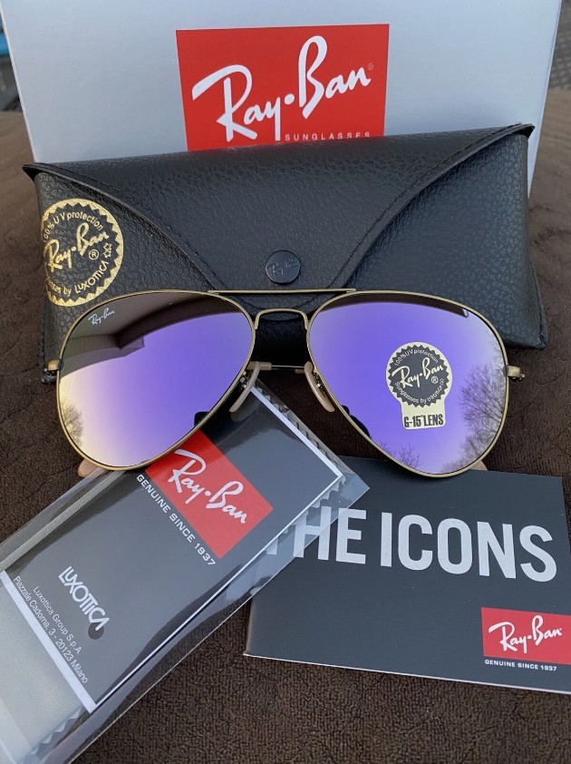 Ray Ban Aviator RB3026 Sunglasses 62mm Purple Lens/Gun-colored Frame