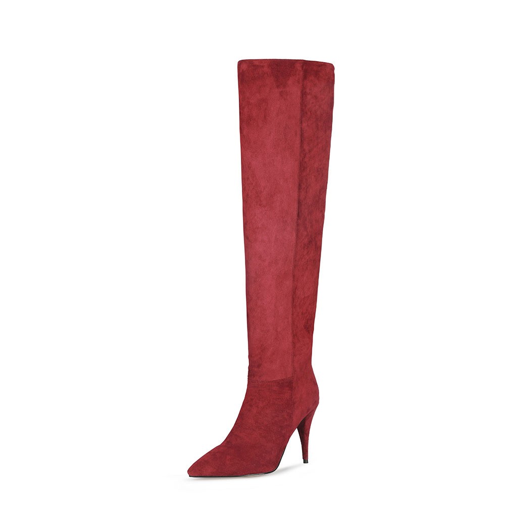 2026 Womens Pointy Toe Pleated Knee High Boots Pointed Oversized Stiletto Heels