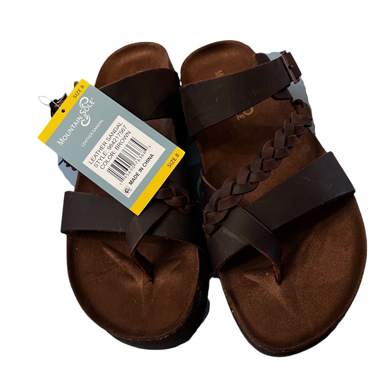 Womens Mountain Sole Size 8 Sandals Braided Brown Leather Slip-on Summer Beach