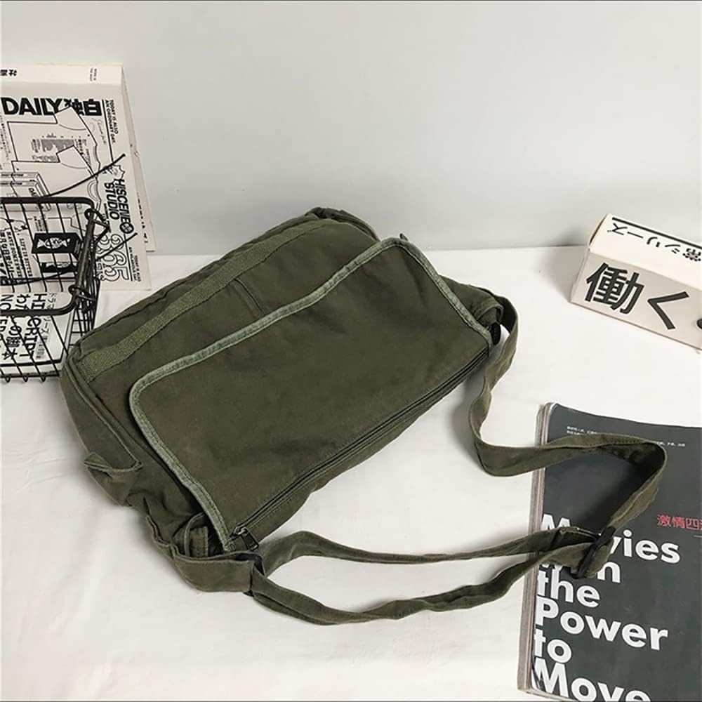 Vintage Canvas Messenger Bag for Men Women 15.0×4.7×10.2 inches, Army Green