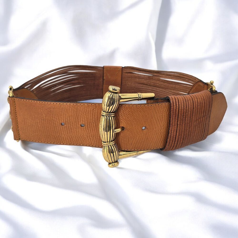 Doppia Vita Vintage Wide Leather Belt Gold Buckle and Details Brown 75cm/28″
