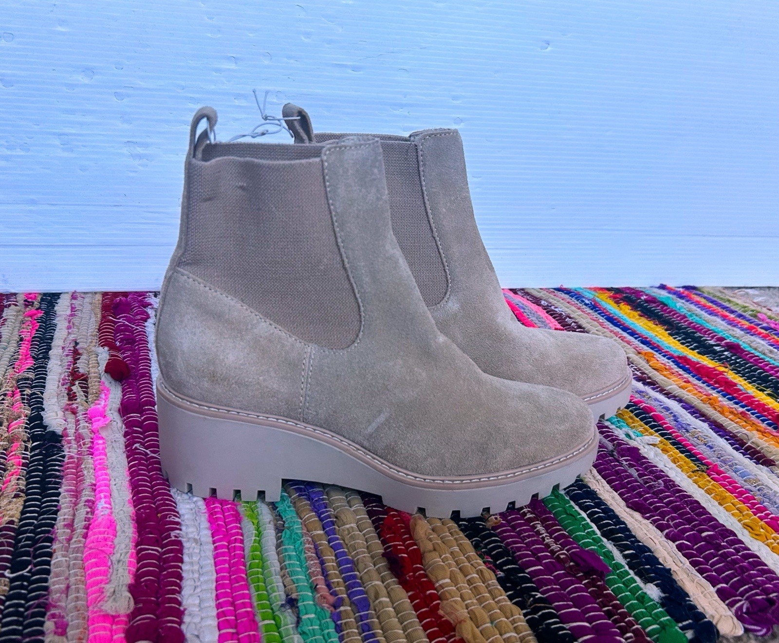 size 9.5 Dolce Vita Hutton Lug Sole Suede Ankle Boot sand beige womens booties