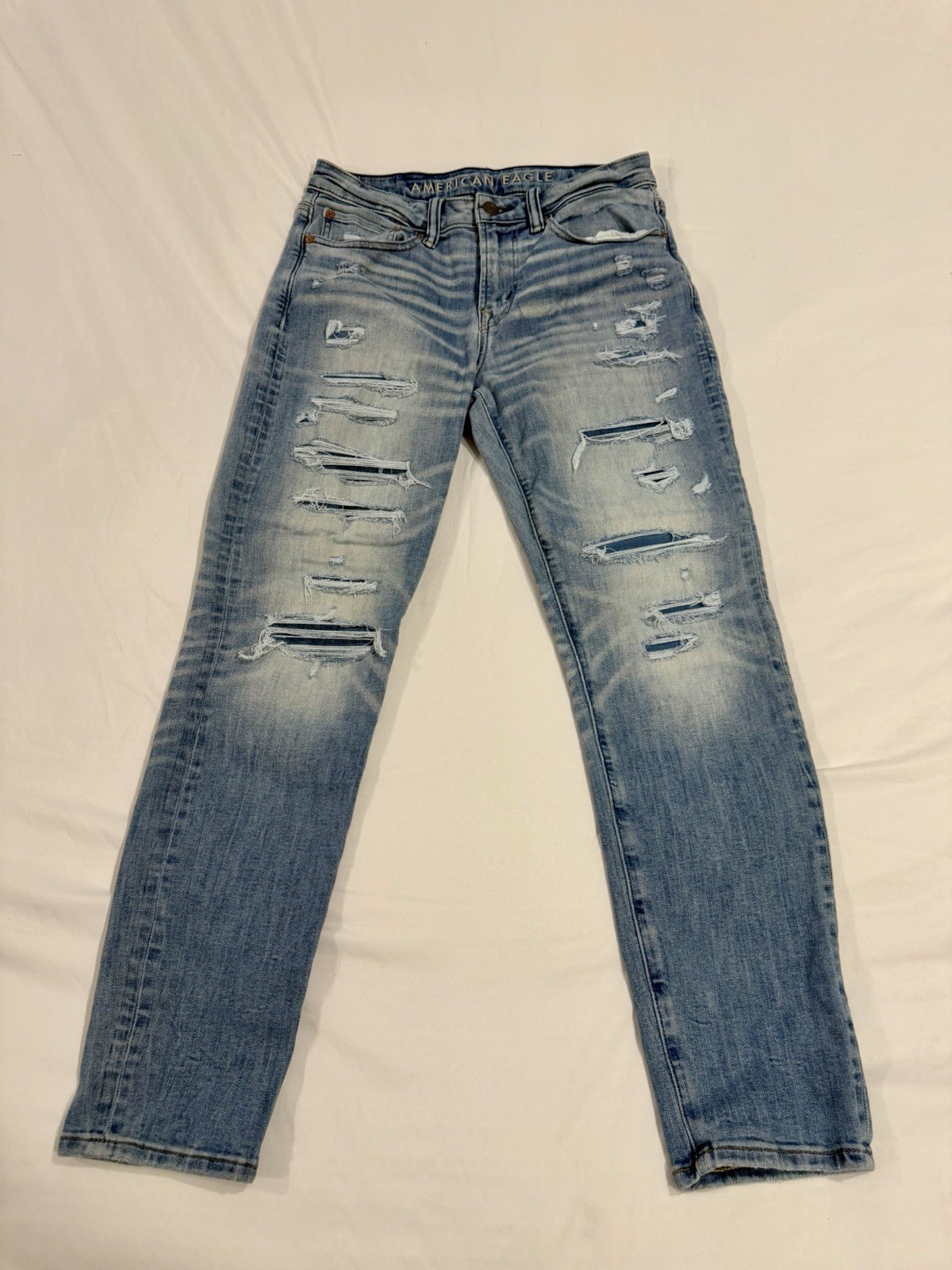 American Eagle Airflex+ Mens Jeans 29×30 Athletic Fit Blue Denim Distressed
