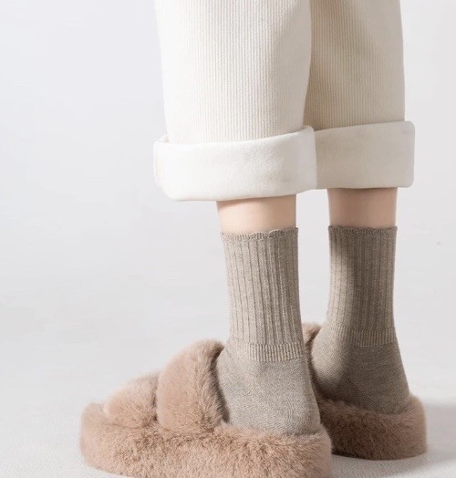 PADFOM Women Thin Cashmere Socks, Soft Medium, Black/Grey/Khaki/Beige/White