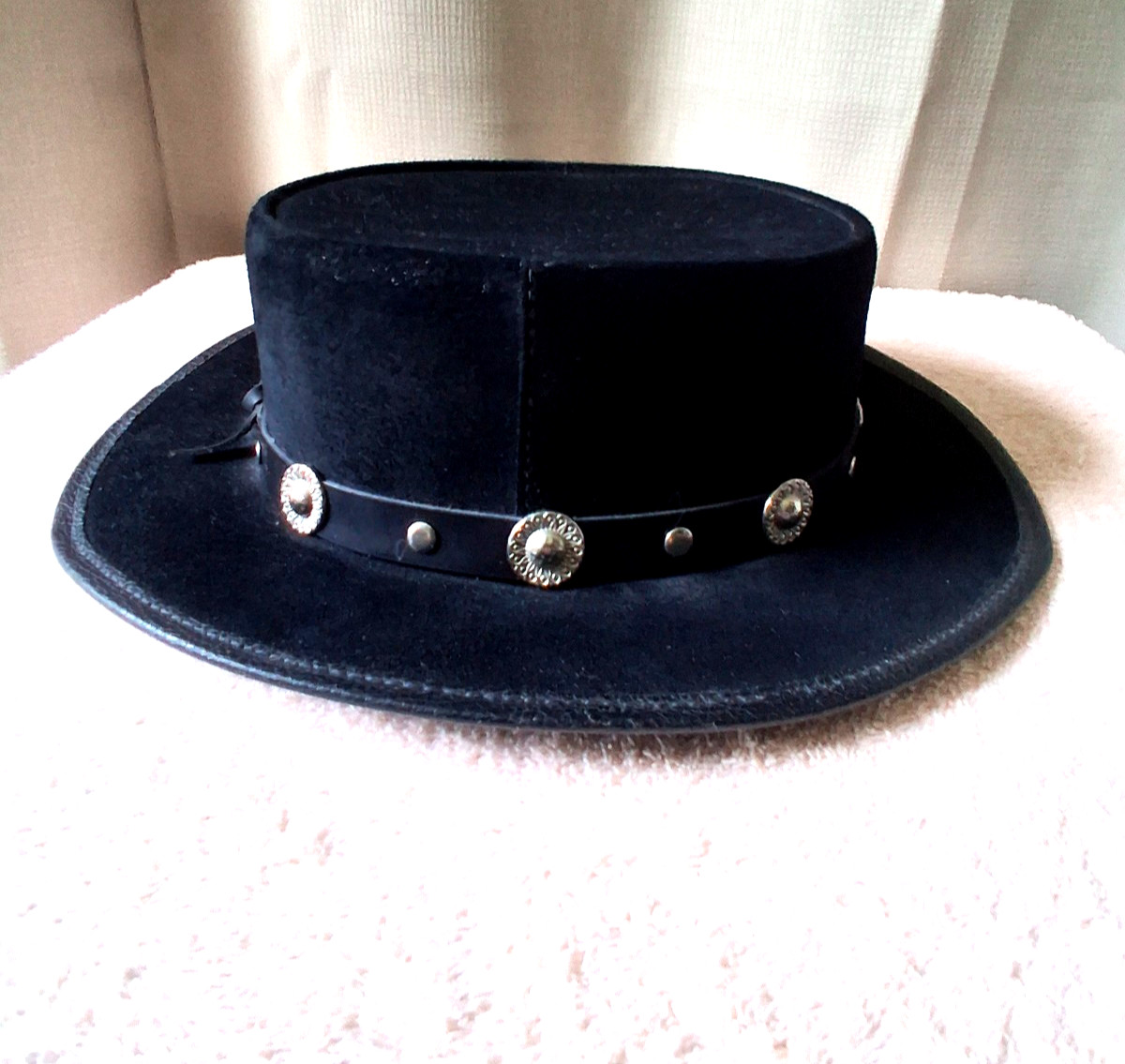Vintage Winfield Cover Company Black Leather/Suede Hat Cowboy Western Adult S