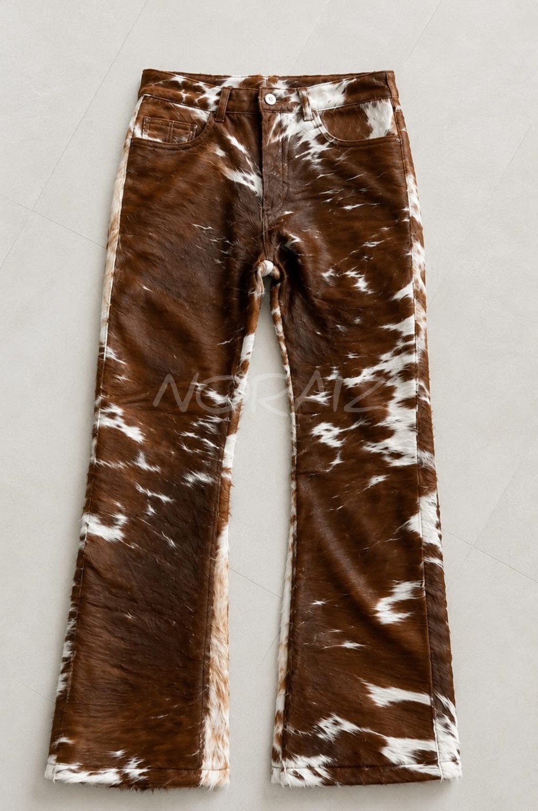 Men’s Genuine Hair-On Cowhide Leather Pants Brown White Western Cowboy