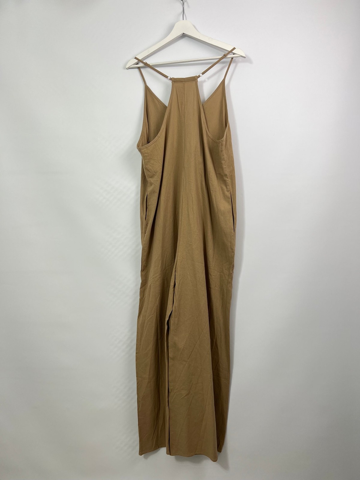 No Brand Natural Beige Crepe Feel Jumpsuit Pockets Lagenlook 2218 Size XL