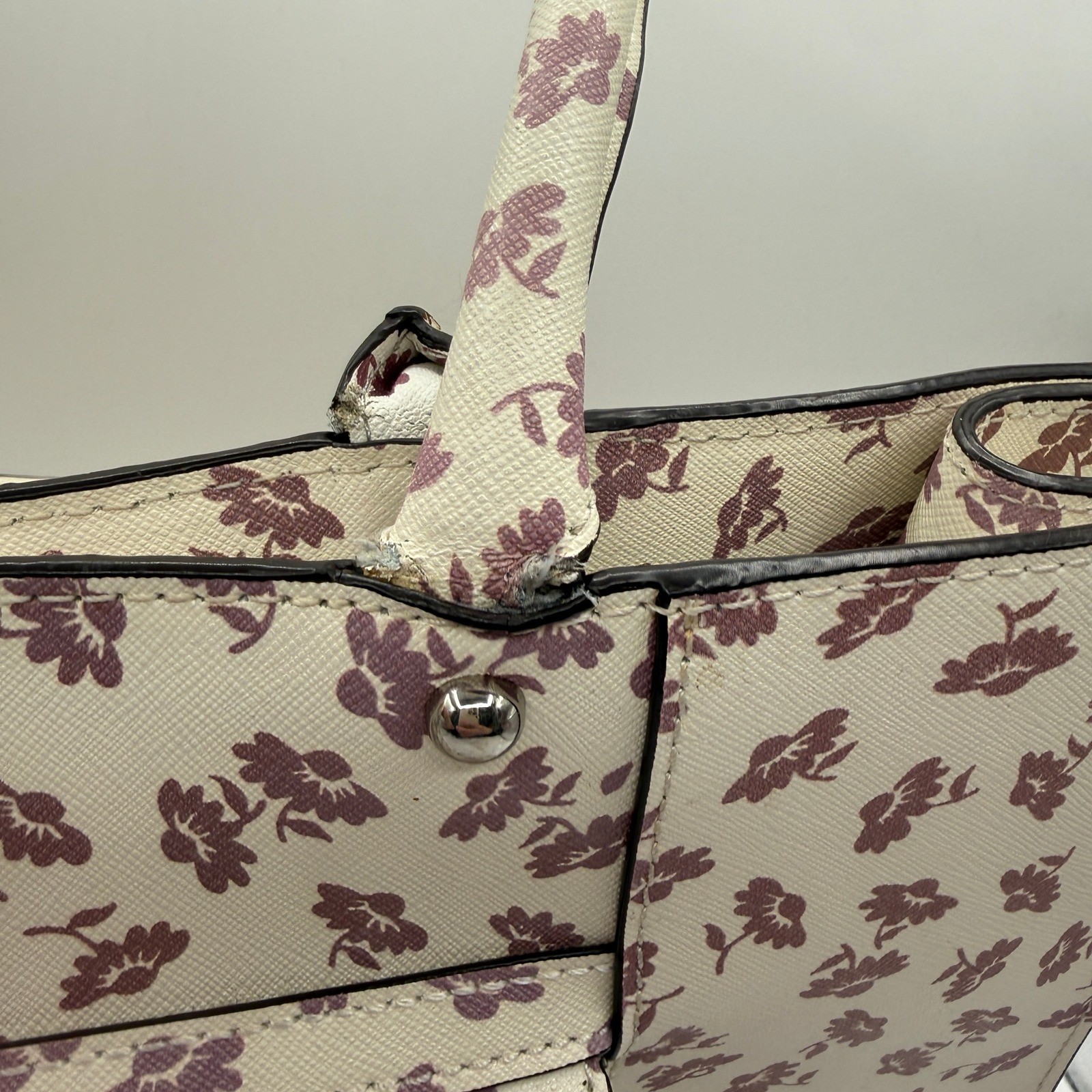 Rebecca Minkoff Tote Bag Women Large Cream Floral Saffiano Leather M.A.B. Work