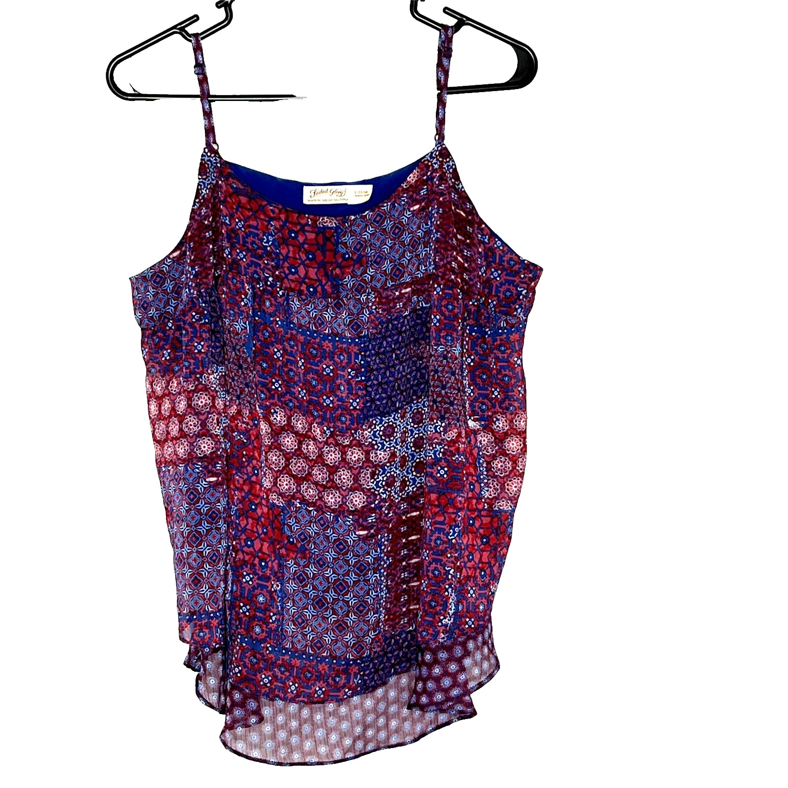 Faded Glory Babydoll Top sz L Y2K Sheer Tiered Boho Romantic Patchwork Beach