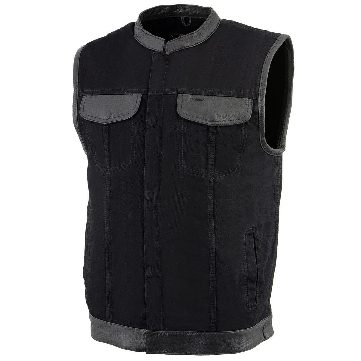 Milwaukee Leather 3010 Men’s Black Denim Club Style Biker Vest with Leather Trim