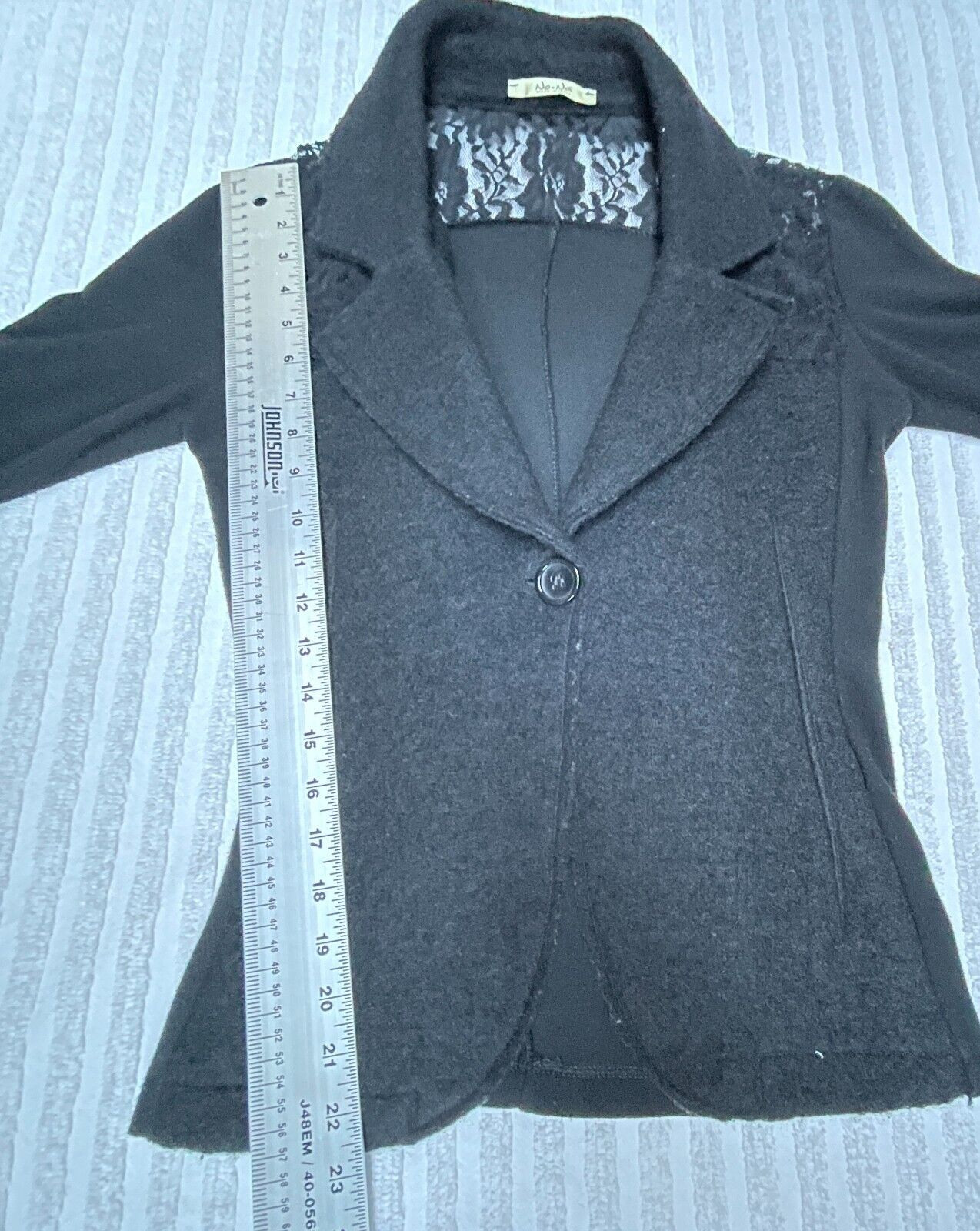 No-Na Made in Italy Women Single-Button Blazer Jacket Black Textured Lace Detail