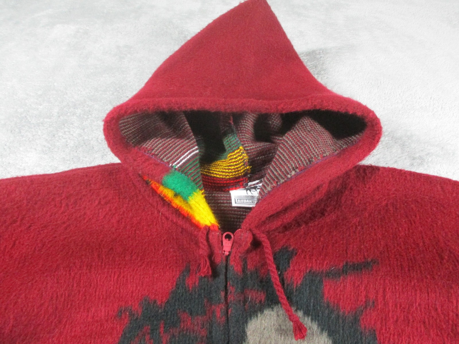 Tahuantinsuyo Sweater Mens M Red Wool Bob Marley Hooded Full Zip Graphic Rasta