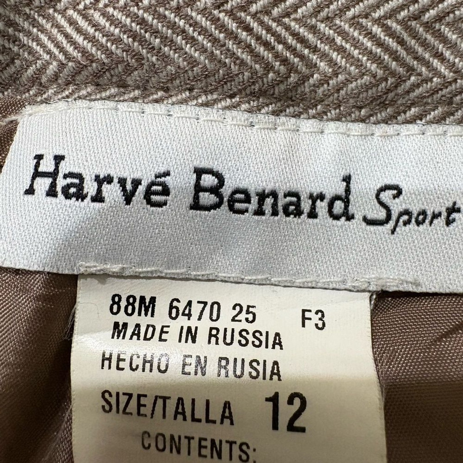 Harvé Benard Sport 100% Wool Beige Herringbone 2-Piece Pant Suit SIZE 12
