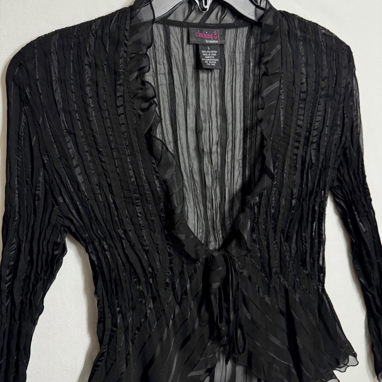 Y2K Vintage Sheer Black Tie Front Cardigan Top Size L Whimsy Fairy Goth Witch