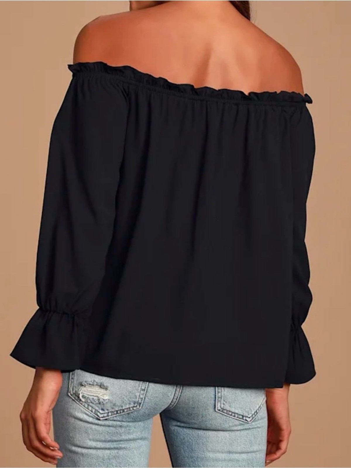 LULUS Women’s All in Good Fun Black Off-the-Shoulder Top Blouse Size Small