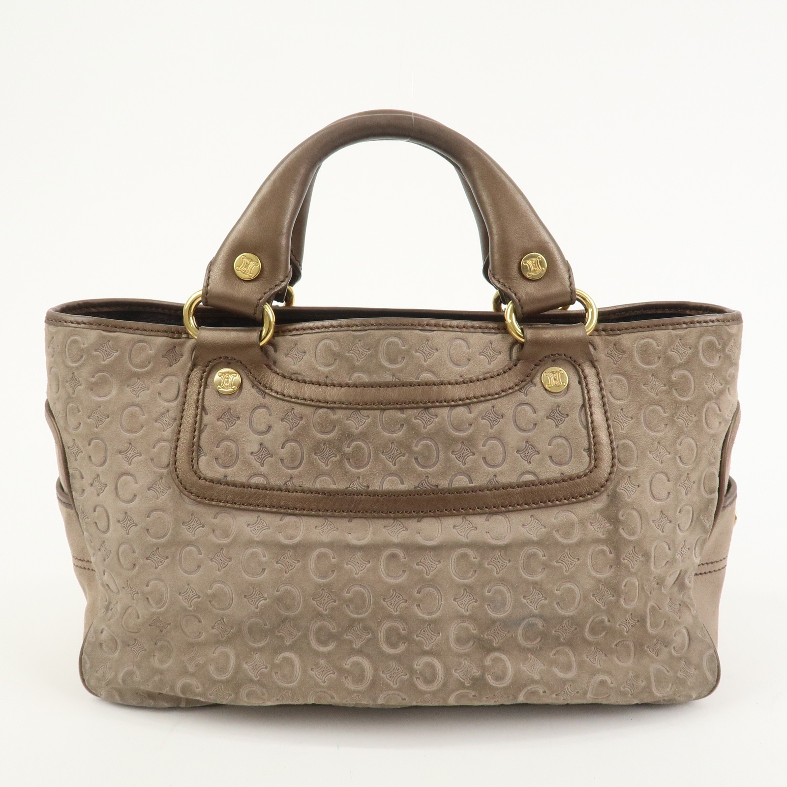 CELINE C Macadam Suede Leather Boogie Bag Hand Bag Beige Brown Auth Used F/S