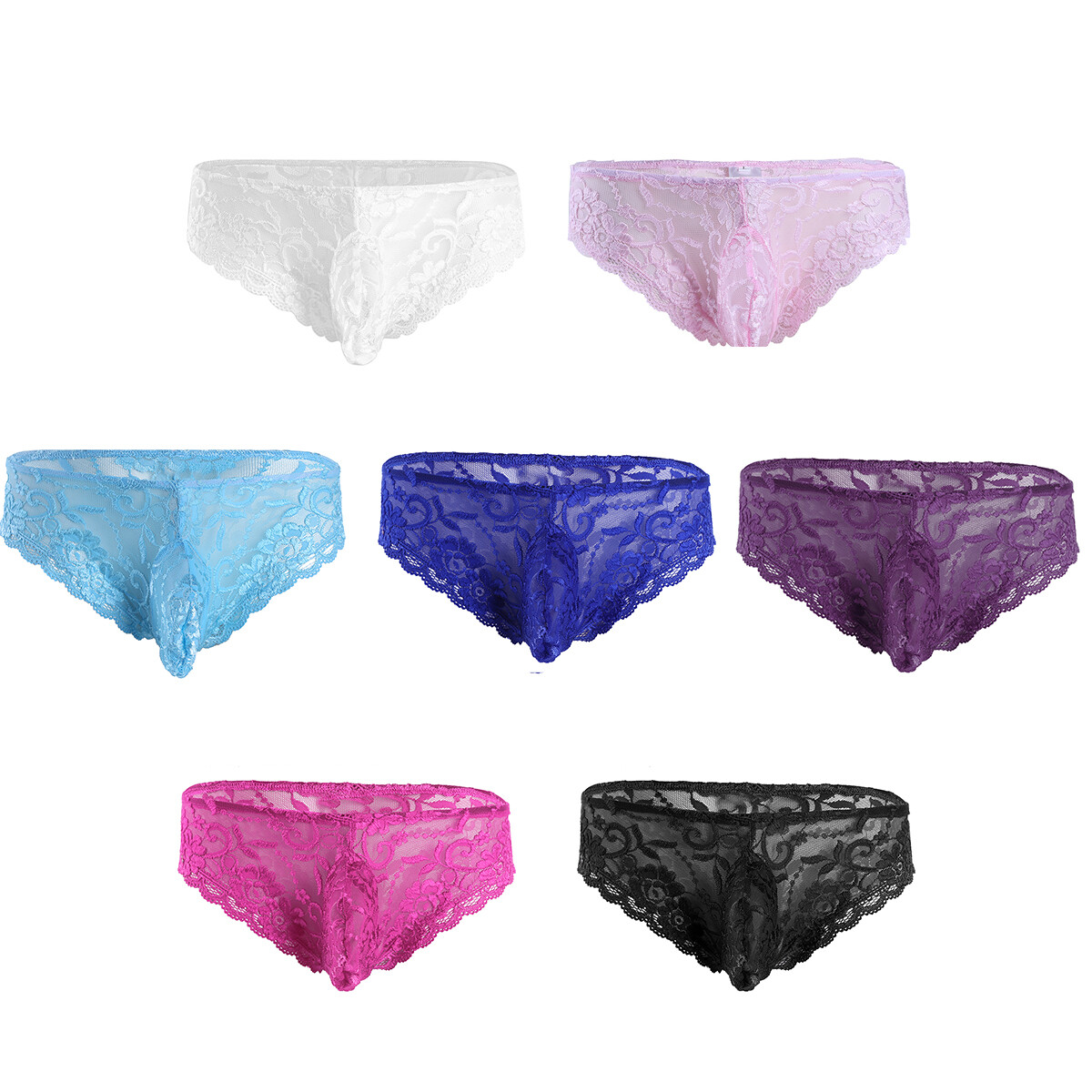 Mens Low Rise Bulge Pouch Briefs Underwear Sissy Sheer Lace Floral Lace Panties