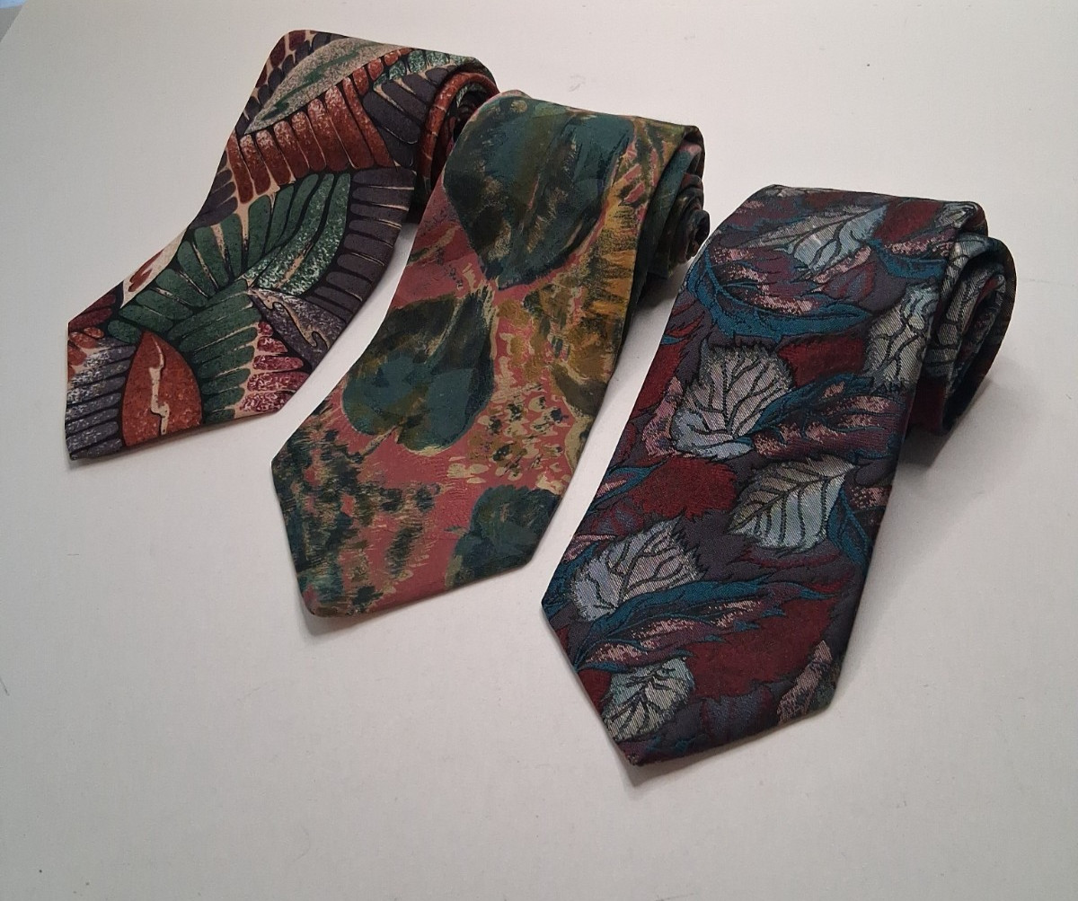 Lot of 3 Botanical Leaf Neckties Name Brands Assorted Sizes Patterns Fabric