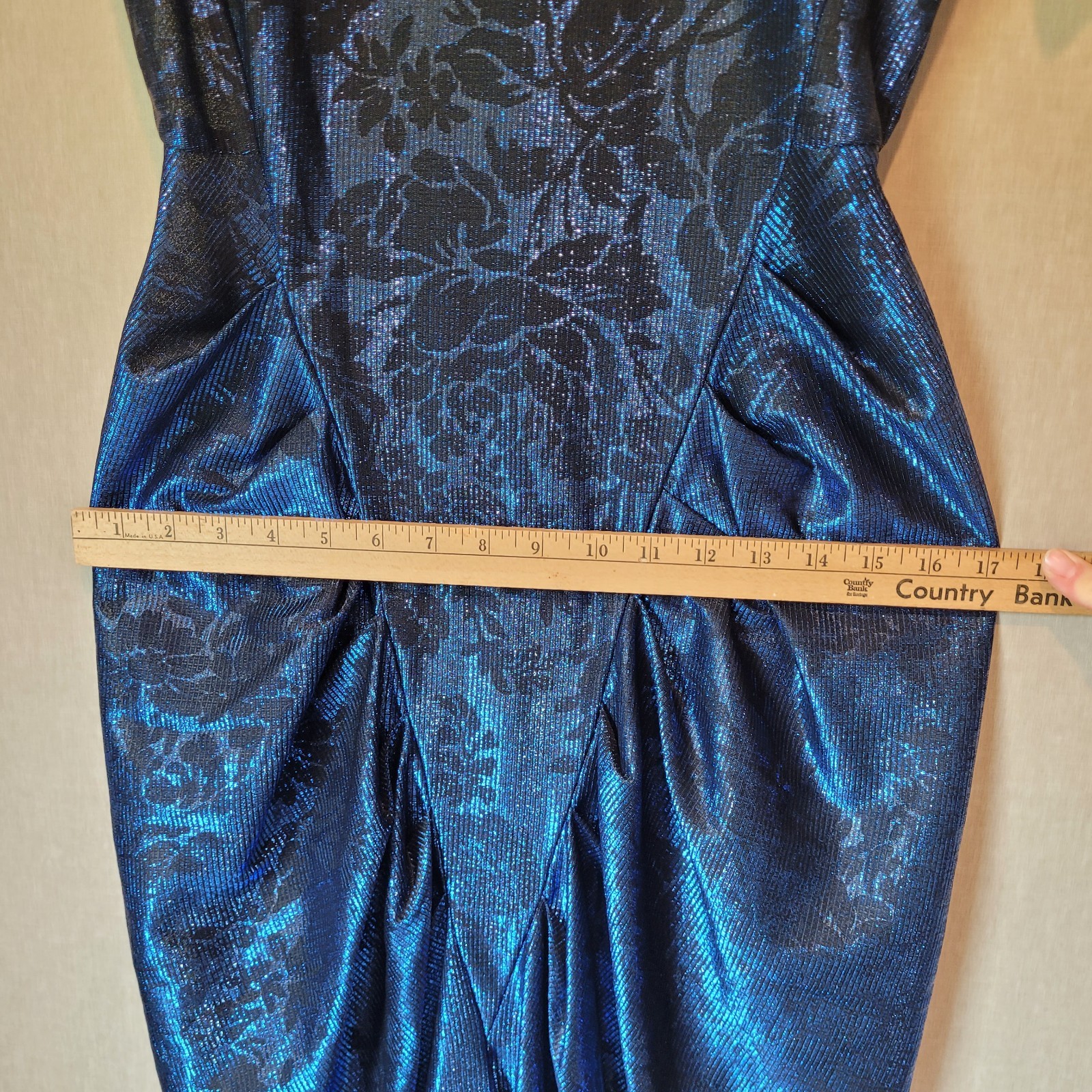 NWT VTG 80s Wayne Diamond Metallic Blue Mock Neck Tulip Midi Dress 5/6