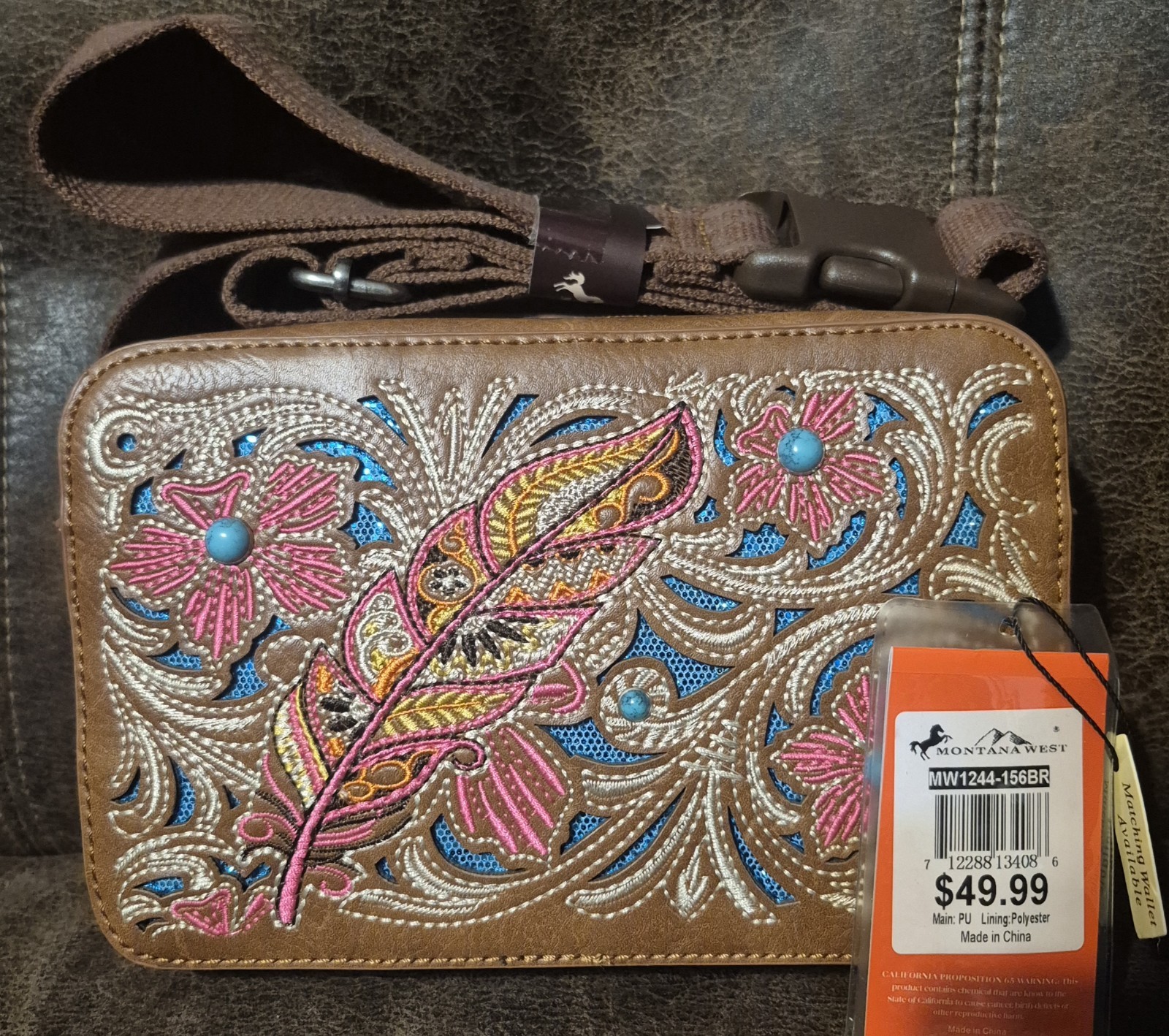 Montana West Zip-Around Wallet Wristlet Brown Floral Southwestern Embroidered