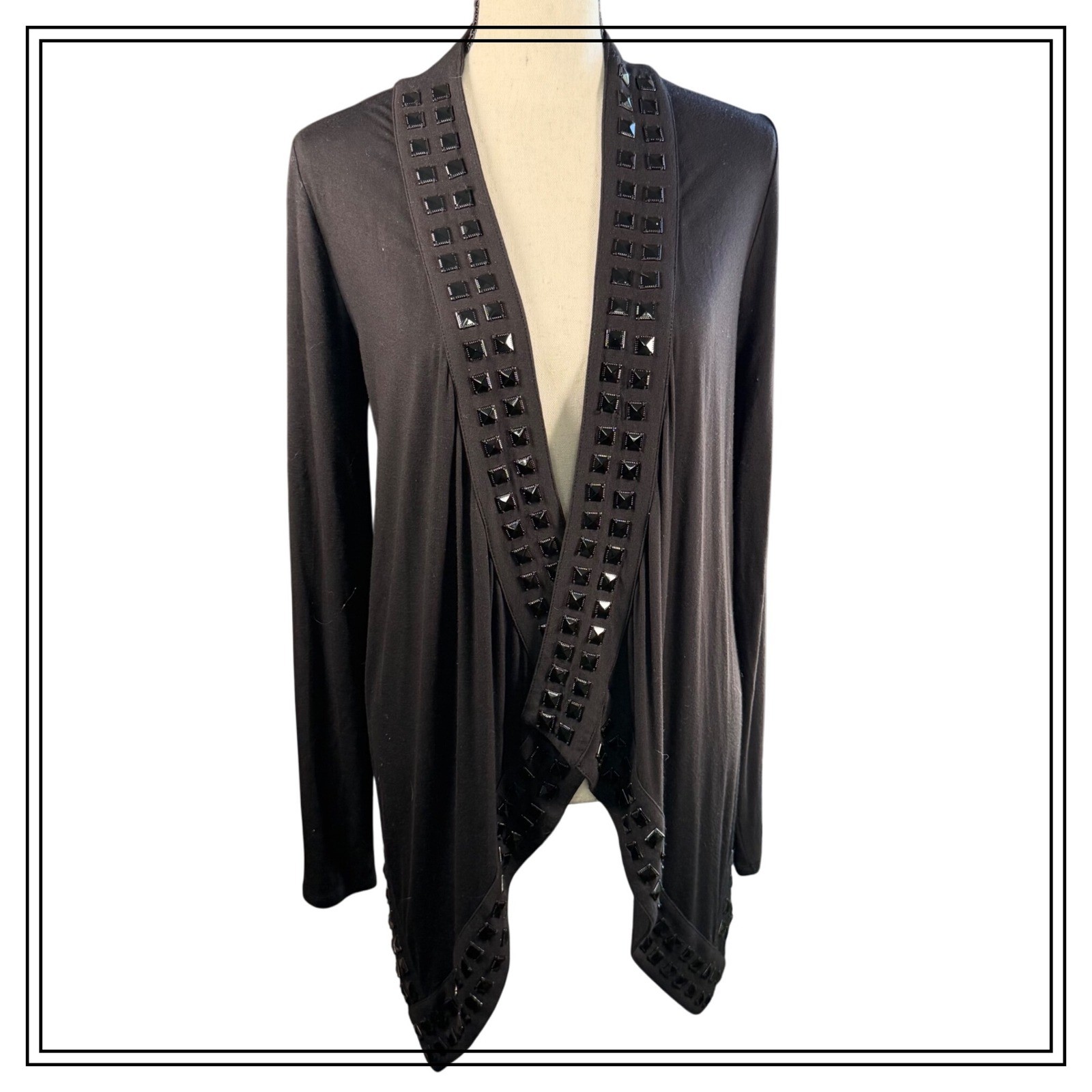 Guess Los Angeles Black Embellished Open Front Cardigan Sweater Size Mei