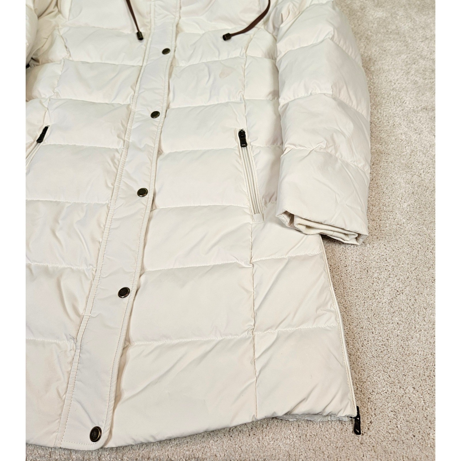 Lauren Ralph Lauren Heritage Down Feather Fill Puffer Faux Fur Trim Hood Size M