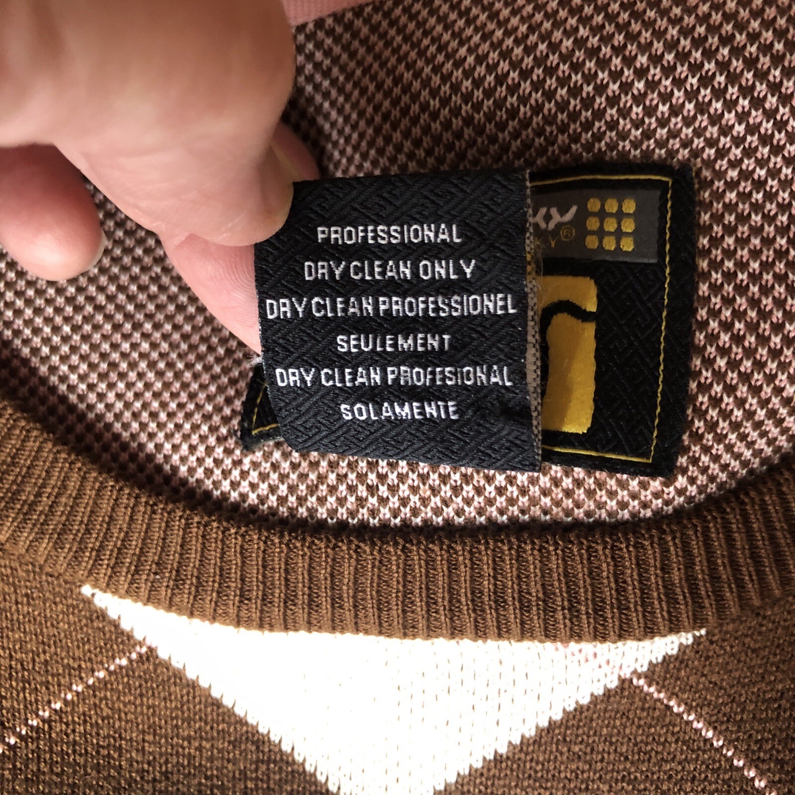 Drunknmunky Silk Argyle Sweater Brown Sz L Logo Fall (small Flaw See Pics)