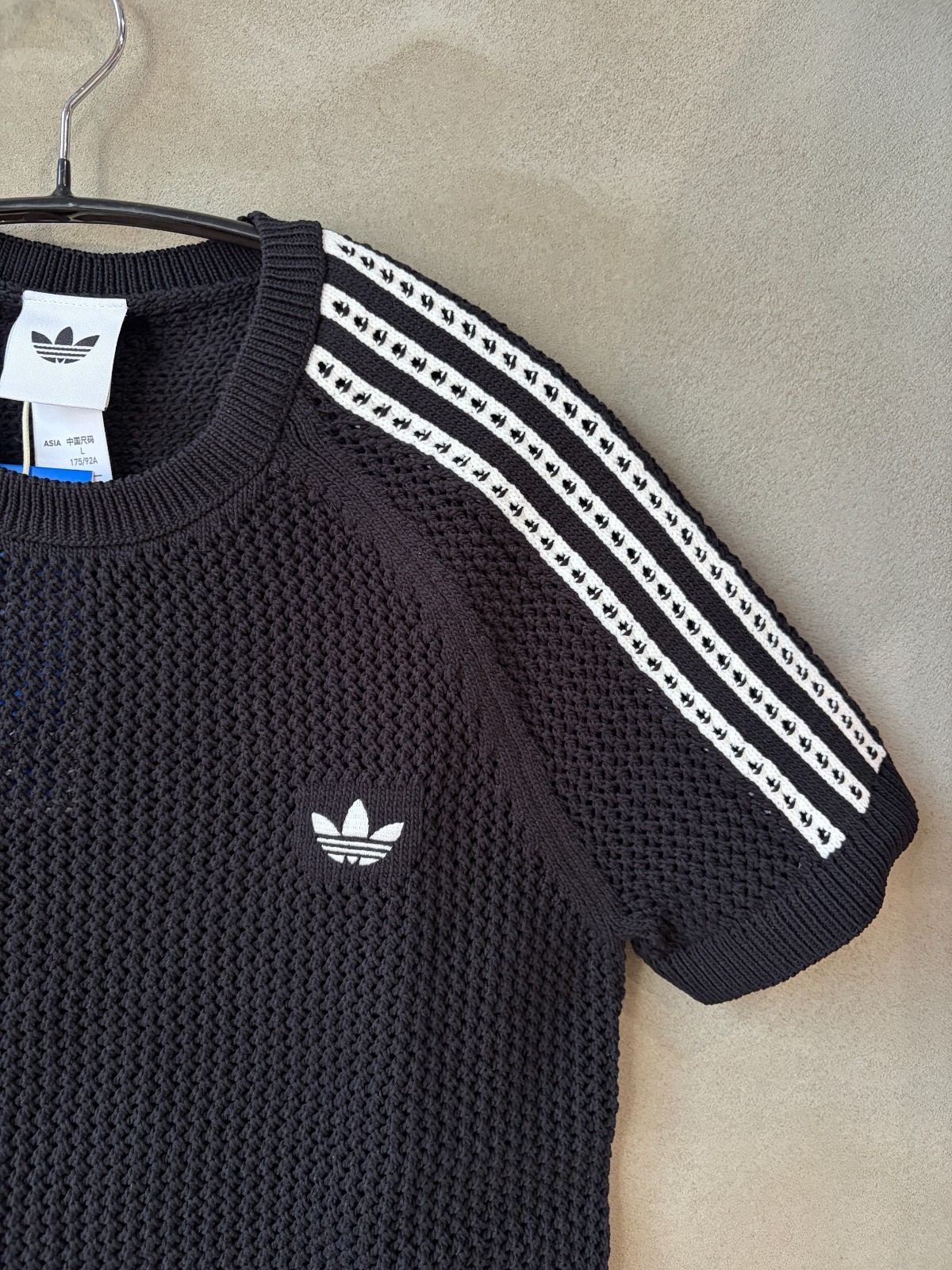 adidas Originals Crochet Knit T-shirt Women Casual Lifestyle Tee AsiaFit KC6481