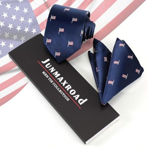 Men’s American Flag Tie Set 3.27″ (8.3CM) USA Flag Neckties and Navy Flag