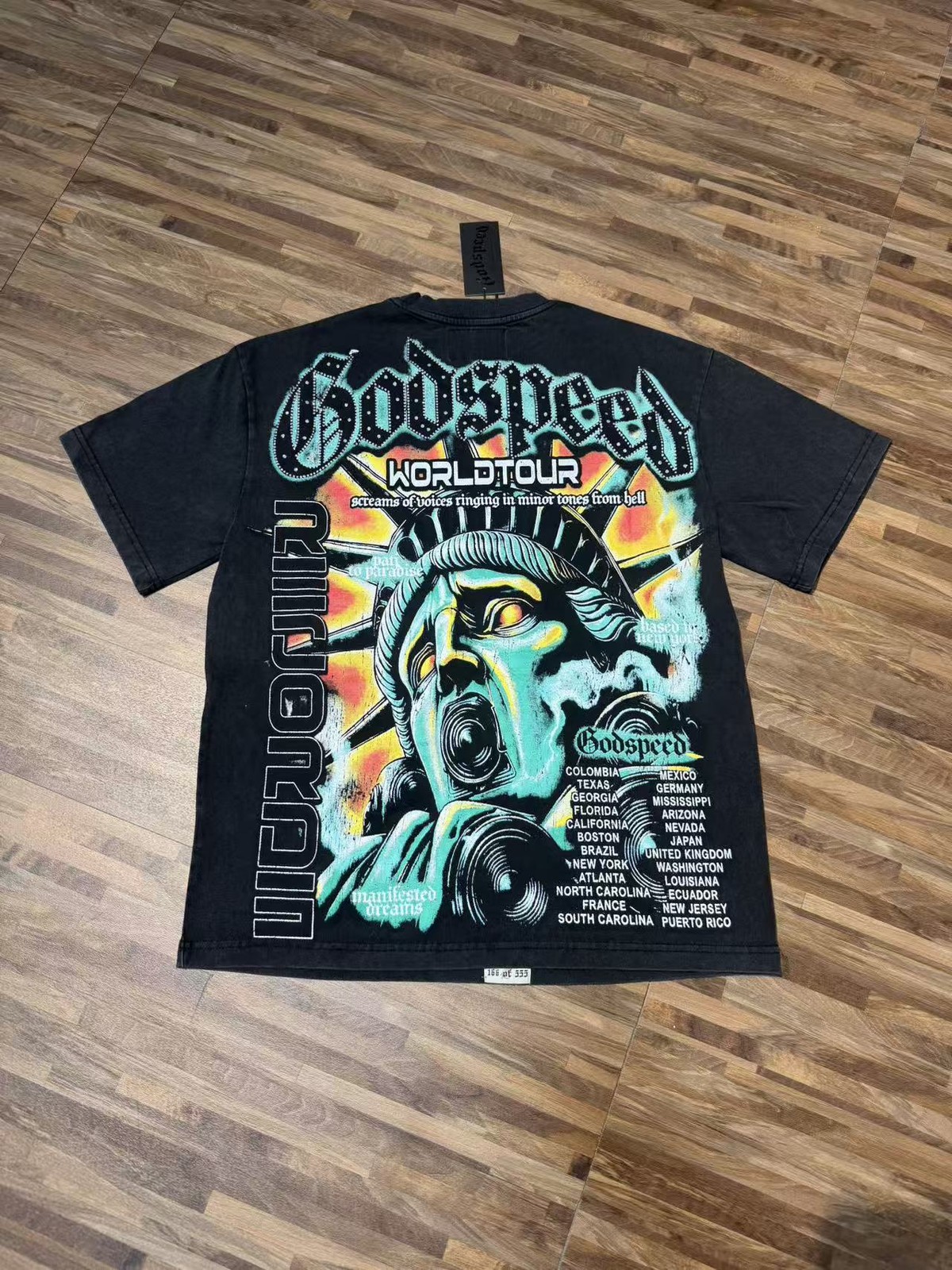 26SS Godspeed Mocking the Statue of Liberty printing Tee Mens Cotton T-shirt