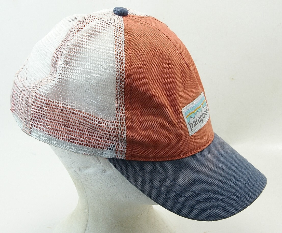 Patagonia P-6 Logo Roger That Hat Mid Crown Orange Blue Mesh Snap Back