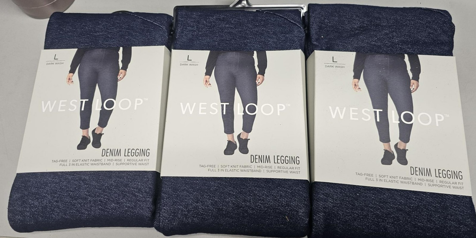 3 X West Loop Women’s Denim Mid Rise Leggings Tag Free LARGE – DARK WASH