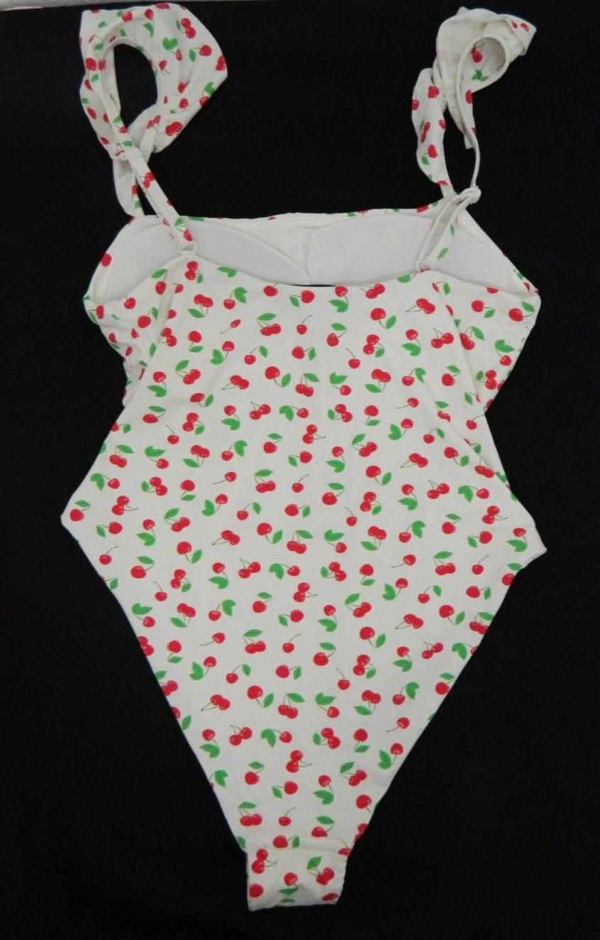Aqua Swim White Cherries Flutter Sleeve 1-Piece Swimsuit NWT $98 Medium